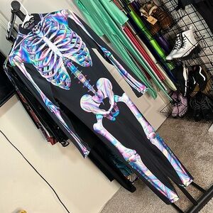 Candy Catz Rainbow Skeleton Halloween Catsuit Jumpsuit Skinsuit Bodysuit Rave